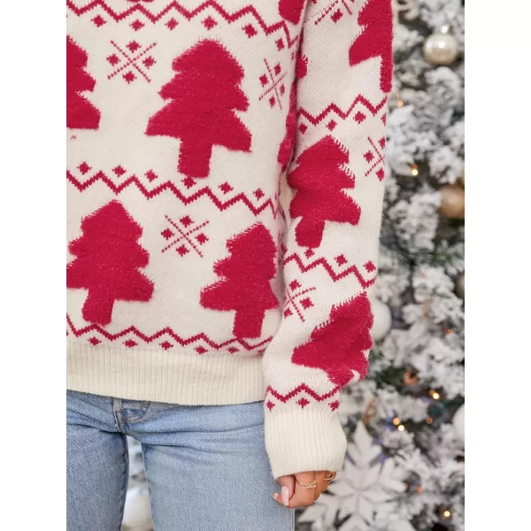 imageCUPSHE Womens Crew Neckline Ribbed Knit Dropped Long Sleeves Geo Print SweaterRed