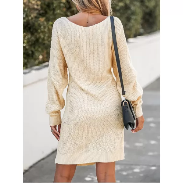 imageCUPSHE Womens Crewneck Long Sleeve Sweater Dress Belt Tied Casual Outdoor Warm Mini Knit Dress Loose FitCream