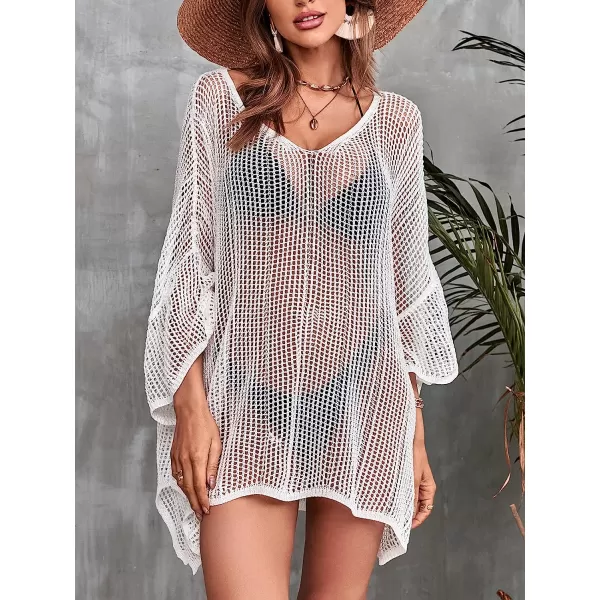 imageCUPSHE Womens Crochet Cover Up Bell Long 34 Sleeve V Neck Cover Up Set Loose Waisted Pull Over Short Length White One SizeCUPSHE Womens Crochet Cover Up Bell Long 34 Sleeve V Neck Cover Up Set Loose Waisted Pull Over Short Length White One Size