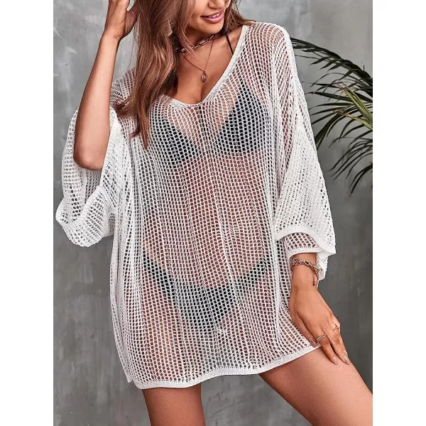 imageCUPSHE Womens Crochet Cover Up Bell Long 34 Sleeve V Neck Cover Up Set Loose Waisted Pull Over Short Length White One SizeCUPSHE Womens Crochet Cover Up Bell Long 34 Sleeve V Neck Cover Up Set Loose Waisted Pull Over Short Length White One Size