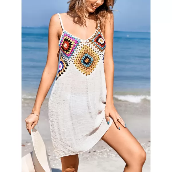 imageCUPSHE Womens Crochet Cover Up Slip Beach Pull Over Spaghetti StrapsBeige