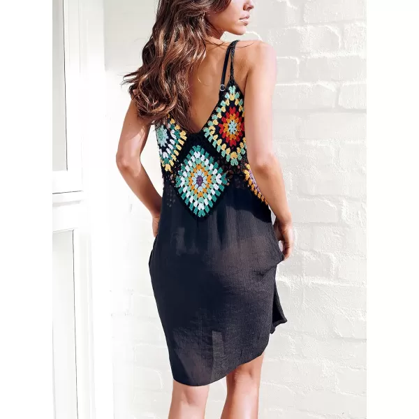 imageCUPSHE Womens Crochet Cover Up Slip Beach Pull Over Spaghetti StrapsBlack
