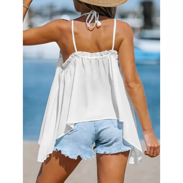 imageCUPSHE Womens Crochet Cover Up Swim Beach Cover Up Sleeveless Tunic Top Asymmetric Hem BeachwearWhite