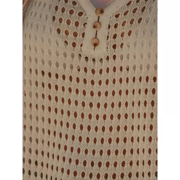 imageCUPSHE Womens Crochet Cover Up Tops Hollow Out Short Sleeve Swimsuit Coverups Knit Mesh Pullover TopLight Khaki