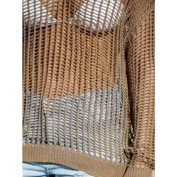imageCUPSHE Womens Crochet Cover Ups Sexy Hollow Out Swimwear Knit Pullover Beach Top Summer OutfitsBrown