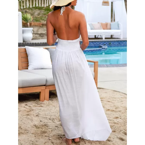 imageCUPSHE Womens Crochet Cover Ups V Neck Maxi Sexy Sundress Swimwear Knit Strappy Dress Beach Summer OutfitsWhite