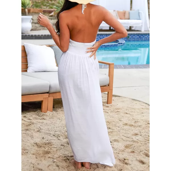 imageCUPSHE Womens Crochet Cover Ups V Neck Maxi Sexy Sundress Swimwear Knit Strappy Dress Beach Summer OutfitsWhite