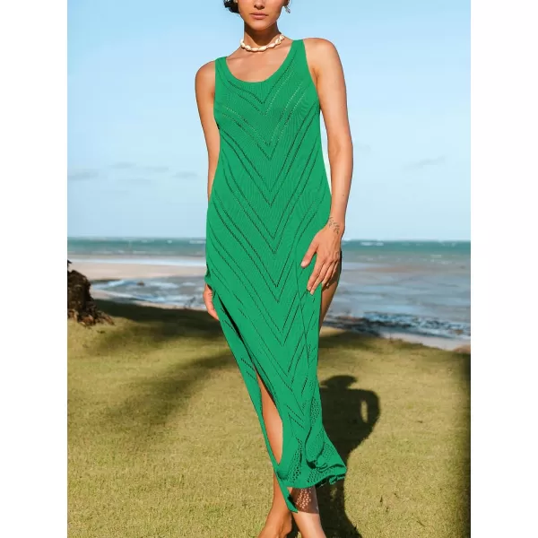 imageCUPSHE Womens Crochet Coverups Sleeveless Beachwear Dresses Sexy Side Slit Maxi Beachwear 2024Green