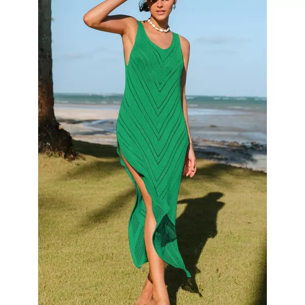 imageCUPSHE Womens Crochet Coverups Sleeveless Beachwear Dresses Sexy Side Slit Maxi Beachwear 2024Green