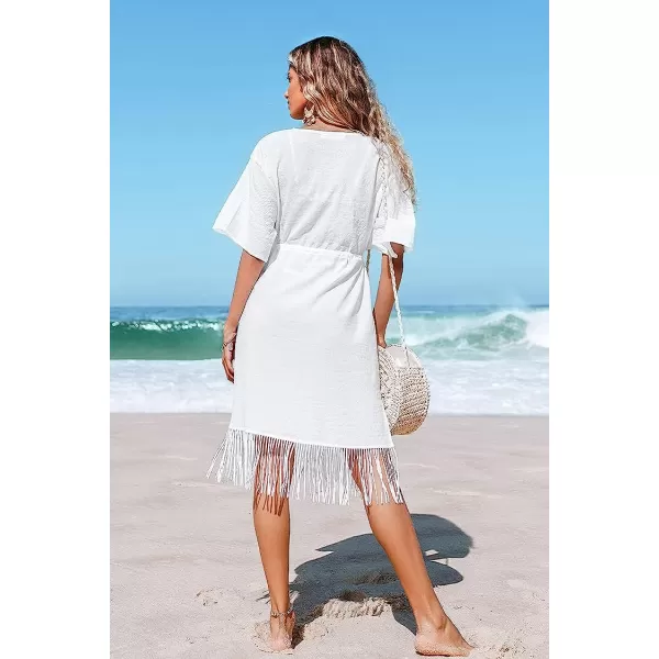 imageCUPSHE Womens Crochet Hollow Out Side Slits Knot Front Above Knee Length Cover UpWhite B
