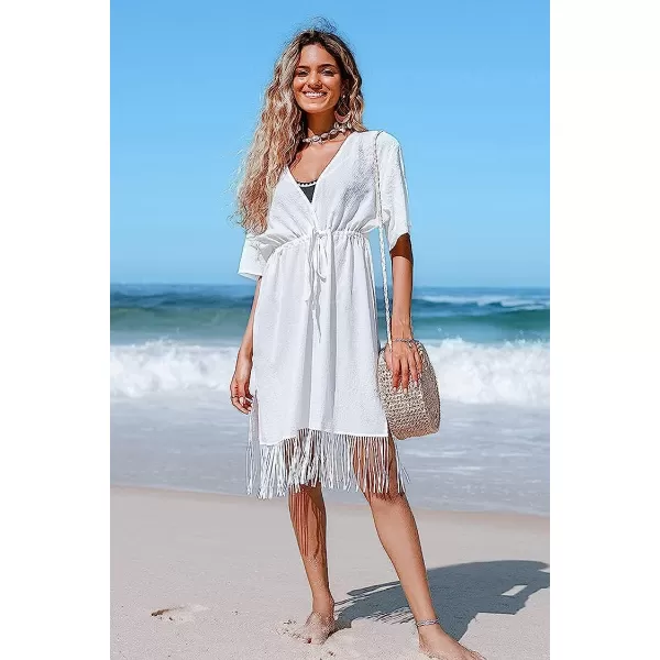 imageCUPSHE Womens Crochet Hollow Out Side Slits Knot Front Above Knee Length Cover UpWhite B