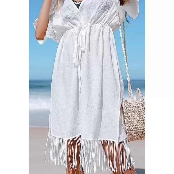 imageCUPSHE Womens Crochet Hollow Out Side Slits Knot Front Above Knee Length Cover UpWhite B