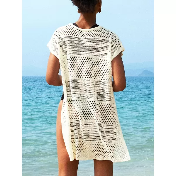 imageCUPSHE Womens Crochet Hollow Out Side Slits Knot Front Above Knee Length Cover UpWhite a