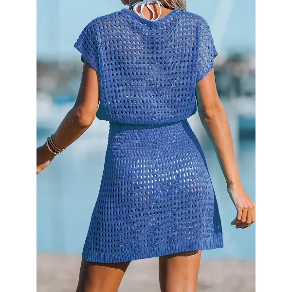 imageCUPSHE Womens Crochet Swim Beach Cover Up Button Short SleeveBlue