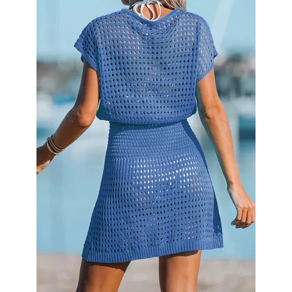 imageCUPSHE Womens Crochet Swim Beach Cover Up Button Short SleeveBlue