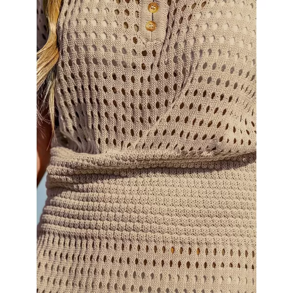 imageCUPSHE Womens Crochet Swim Beach Cover Up Button Short SleeveSand