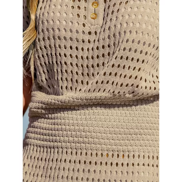 imageCUPSHE Womens Crochet Swim Beach Cover Up Button Short SleeveSand