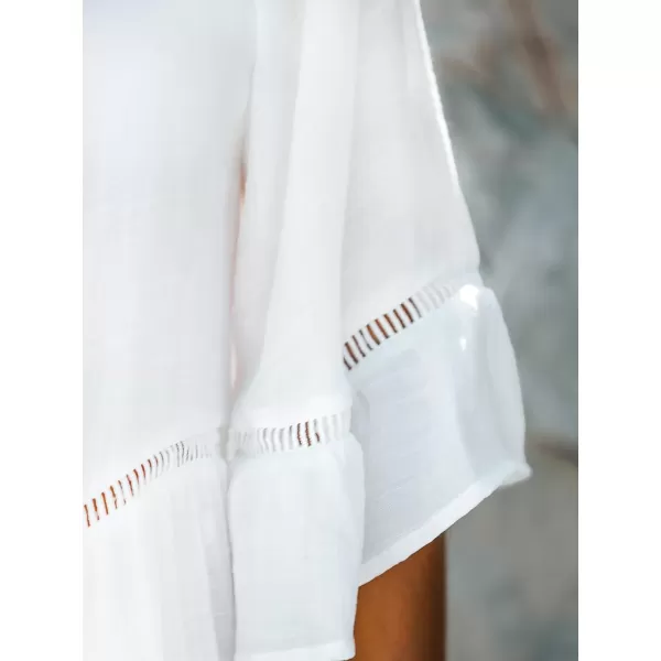 imageCUPSHE Womens Cutout Tiered CoverUp Shirt Dress White Vneck Aline BeachwearWhite