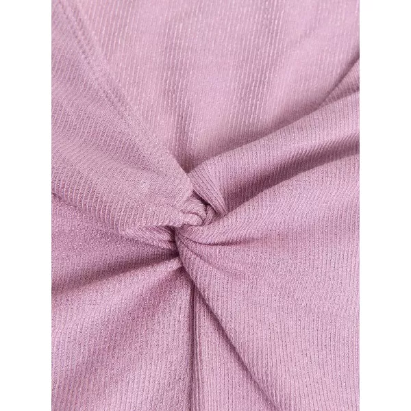 imageCUPSHE Womens Deep V Neck Puffed Short Sleeve Ruched Bodysuit Solid PinkPink