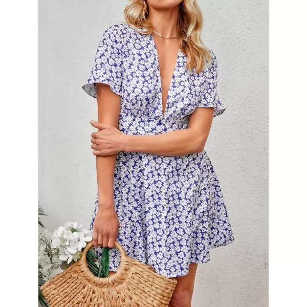 imageCUPSHE Womens Deep V Neck Short Length Dresses Banded Waist Summer Mini Dress with Floral PrintCUPSHE Womens Deep V Neck Short Length Dresses Banded Waist Summer Mini Dress with Floral Print