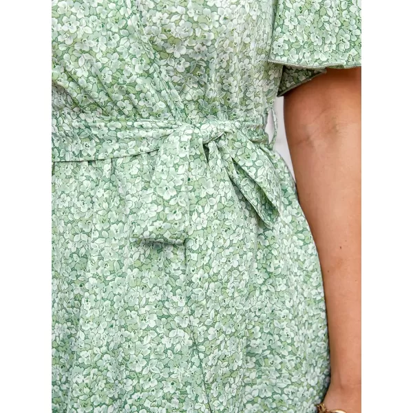 imageCUPSHE Womens Ditsy Floral Belted Mini Dress Tulip Flowy Short Sleeve A Line Wrap DressGreen