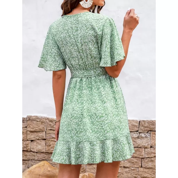 imageCUPSHE Womens Ditsy Floral Belted Mini Dress Tulip Flowy Short Sleeve A Line Wrap DressGreen