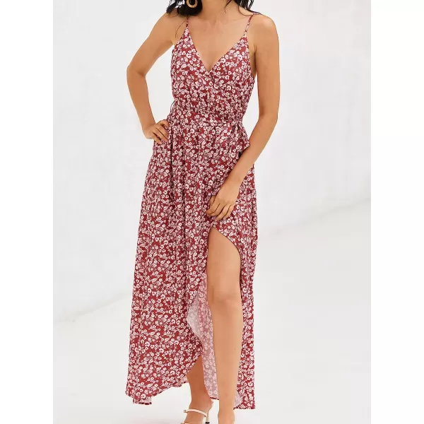 imageCUPSHE Womens Ditsy Floral Print Belted Cami Dress Surplice Neck Maxi DressRed Floral