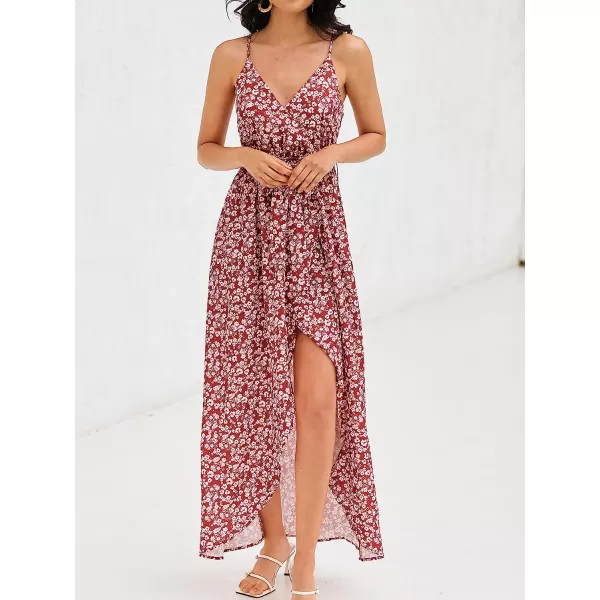 imageCUPSHE Womens Ditsy Floral Print Belted Cami Dress Surplice Neck Maxi DressRed Floral