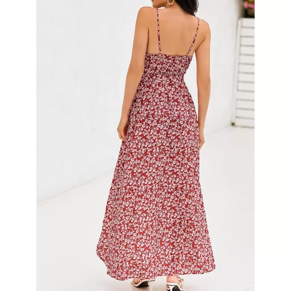 imageCUPSHE Womens Ditsy Floral Print Belted Cami Dress Surplice Neck Maxi DressRed Floral