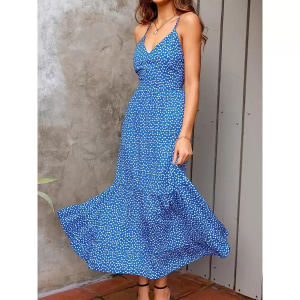 imageCUPSHE Womens Dot Print Cami Maxi Dress Backless Spaghetti Straps Ruffled Flowy A Line DressBlue