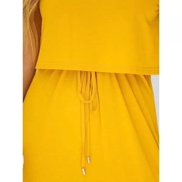 imageCUPSHE Womens Drawstring Cami Midi Dress Spaghetti Straps Scoop Neck High Slit A Line DressYellow