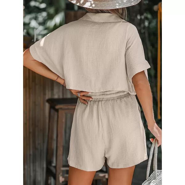 imageCUPSHE Womens Drawstring Plunging VNeck Romper Short Sleeveless Jumpsuit Wide Leg Outfit Casual SummerLight Brown