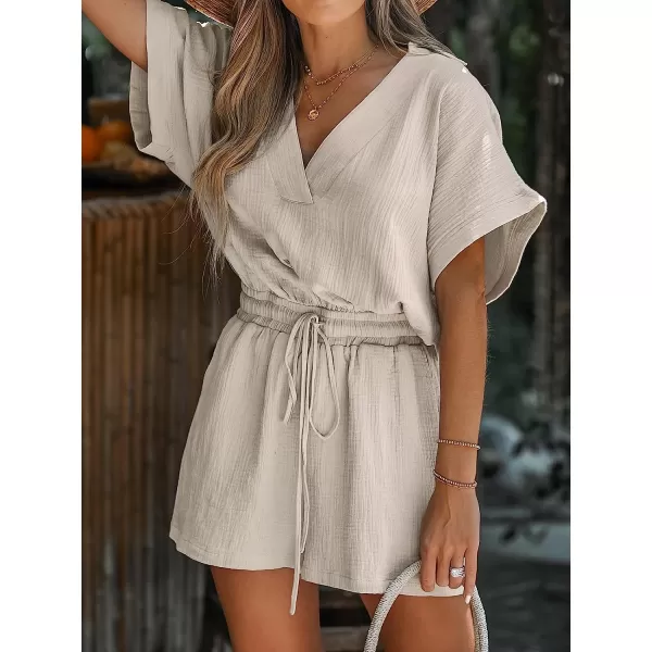 imageCUPSHE Womens Drawstring Plunging VNeck Romper Short Sleeveless Jumpsuit Wide Leg Outfit Casual SummerLight Brown