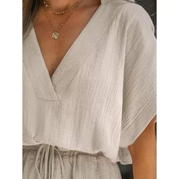 imageCUPSHE Womens Drawstring Plunging VNeck Romper Short Sleeveless Jumpsuit Wide Leg Outfit Casual SummerLight Brown