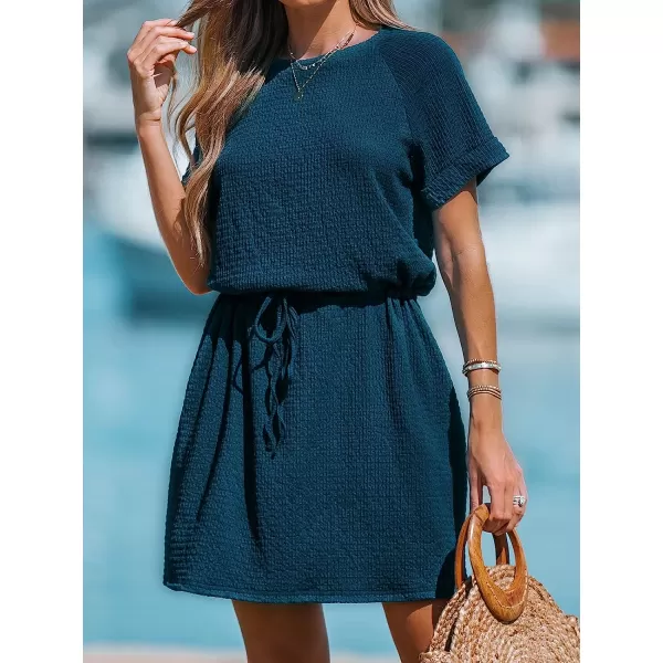 imageCUPSHE Womens Drawstring Short Sleeve Dress Short Sleeves Mini Dresses Casual SummerBlue