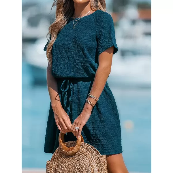 imageCUPSHE Womens Drawstring Short Sleeve Dress Short Sleeves Mini Dresses Casual SummerBlue