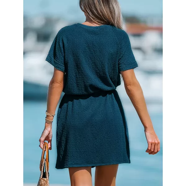 imageCUPSHE Womens Drawstring Short Sleeve Dress Short Sleeves Mini Dresses Casual SummerBlue