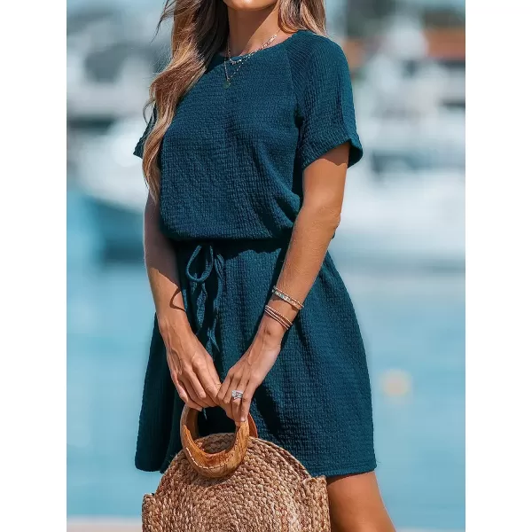 imageCUPSHE Womens Drawstring Short Sleeve Dress Short Sleeves Mini Dresses Casual SummerBlue