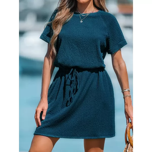 imageCUPSHE Womens Drawstring Short Sleeve Dress Short Sleeves Mini Dresses Casual SummerBlue