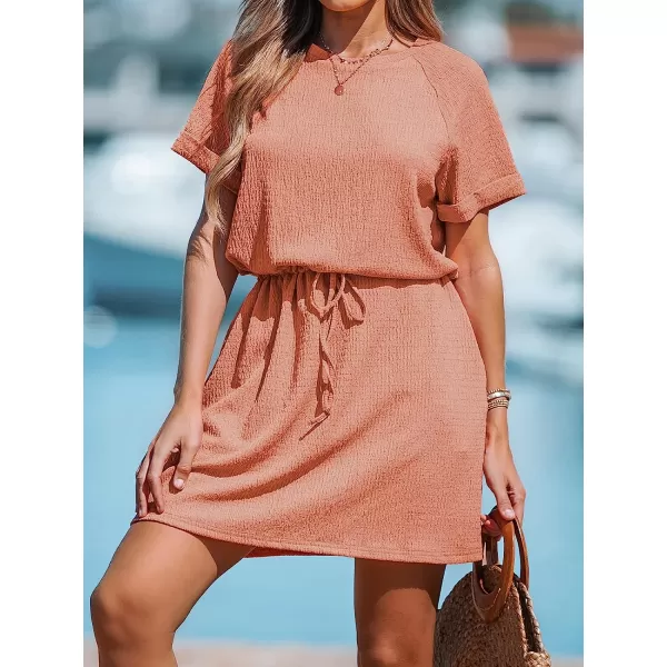 imageCUPSHE Womens Drawstring Short Sleeve Dress Short Sleeves Mini Dresses Casual SummerPink