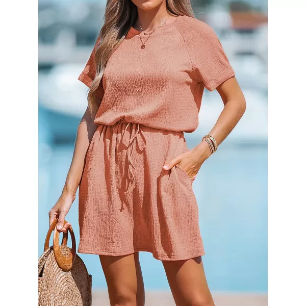 imageCUPSHE Womens Drawstring Short Sleeve Dress Short Sleeves Mini Dresses Casual SummerPink