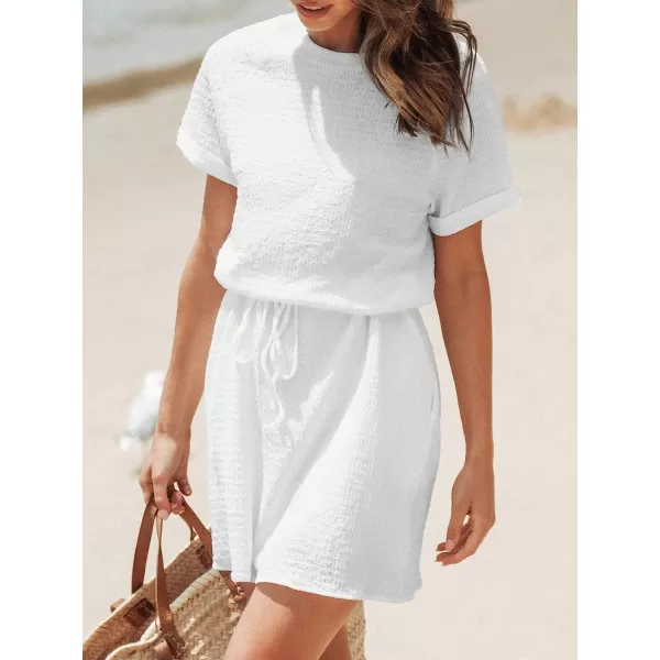 imageCUPSHE Womens Drawstring Short Sleeve Dress Short Sleeves Mini Dresses Casual SummerWhite