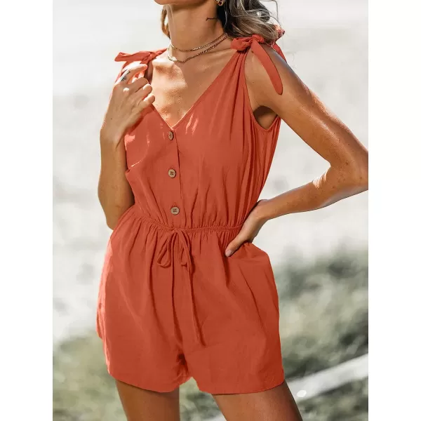 imageCUPSHE Womens Drawstring Tie Strap Romper Selftie Vneck Mini JumpsuitBurnt Orange