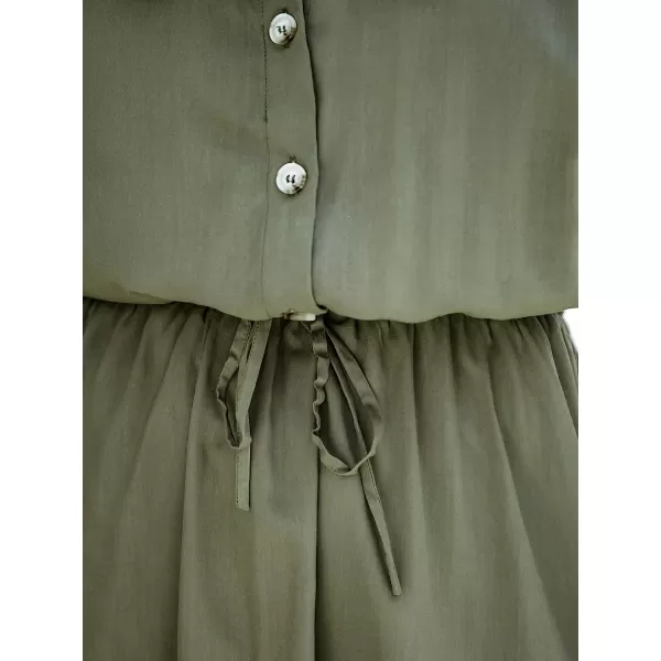 imageCUPSHE Womens Drawstring Waist ButtonFront Shirt Dress Short Dolman Sleeves Summer Mini DressOlive