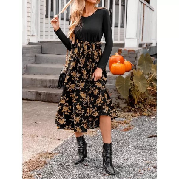 imageCUPSHE Womens Dress Belted Floral Print Maxi Dresses Long Sleeve Dressing CasualBlack
