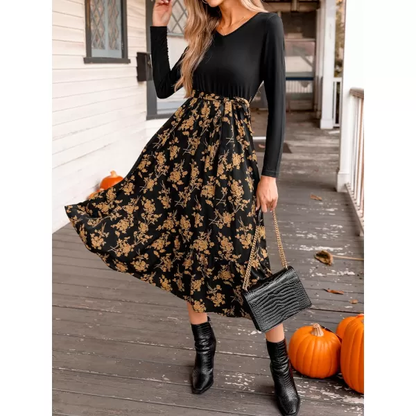 imageCUPSHE Womens Dress Belted Floral Print Maxi Dresses Long Sleeve Dressing CasualBlack