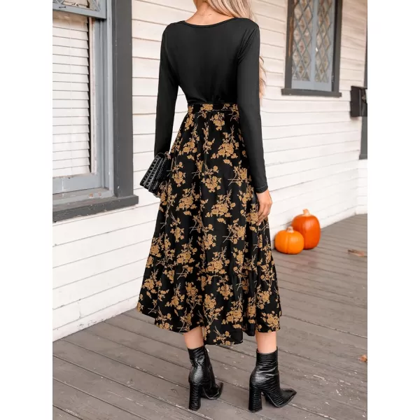 imageCUPSHE Womens Dress Belted Floral Print Maxi Dresses Long Sleeve Dressing CasualBlack