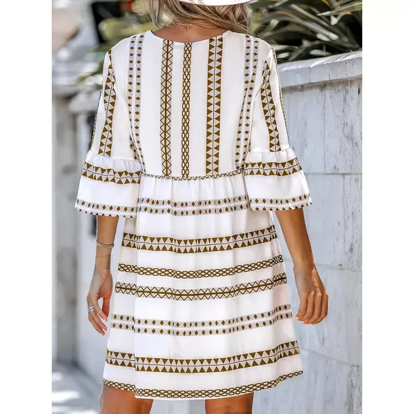 imageCUPSHE Womens Dress Geo Print VNeck Long Sleeve Mini Dresses Short Sleeves CasualWhite