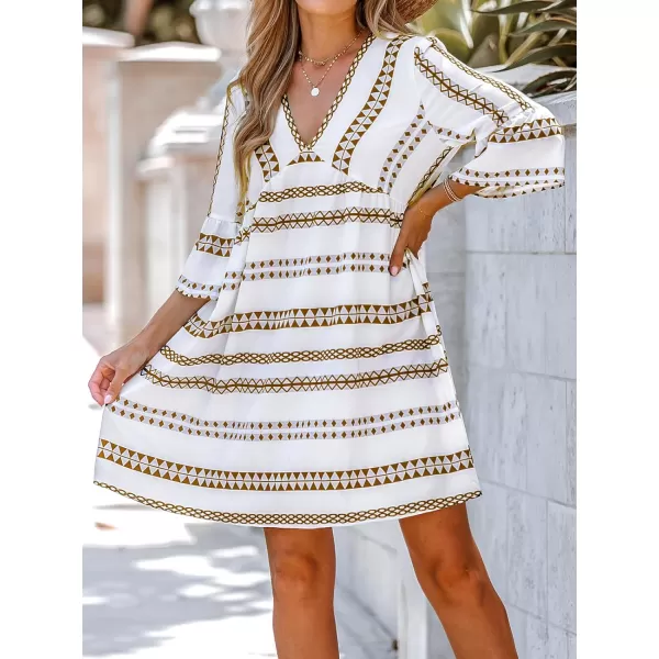 imageCUPSHE Womens Dress Geo Print VNeck Long Sleeve Mini Dresses Short Sleeves CasualWhite