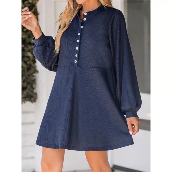 imageCUPSHE Womens Dress HalfPlacket Mini Dresses Long Sleeve Button Front Dressing CasualBlue